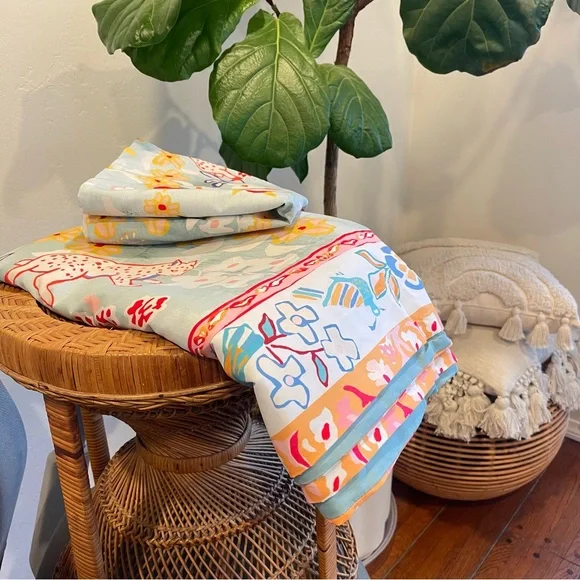 NEW Anthro Blue Jungle Multicolor Boho Queen / King Bedding Duvet & Sham Case - Picture 10 of 16